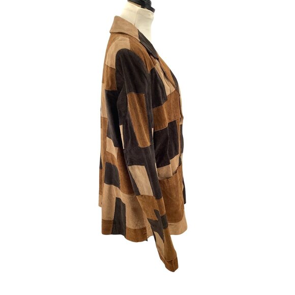 Vintage Studio C Retro Patchwork Leather Collared Button Front Jacket - Picture 6 of 8